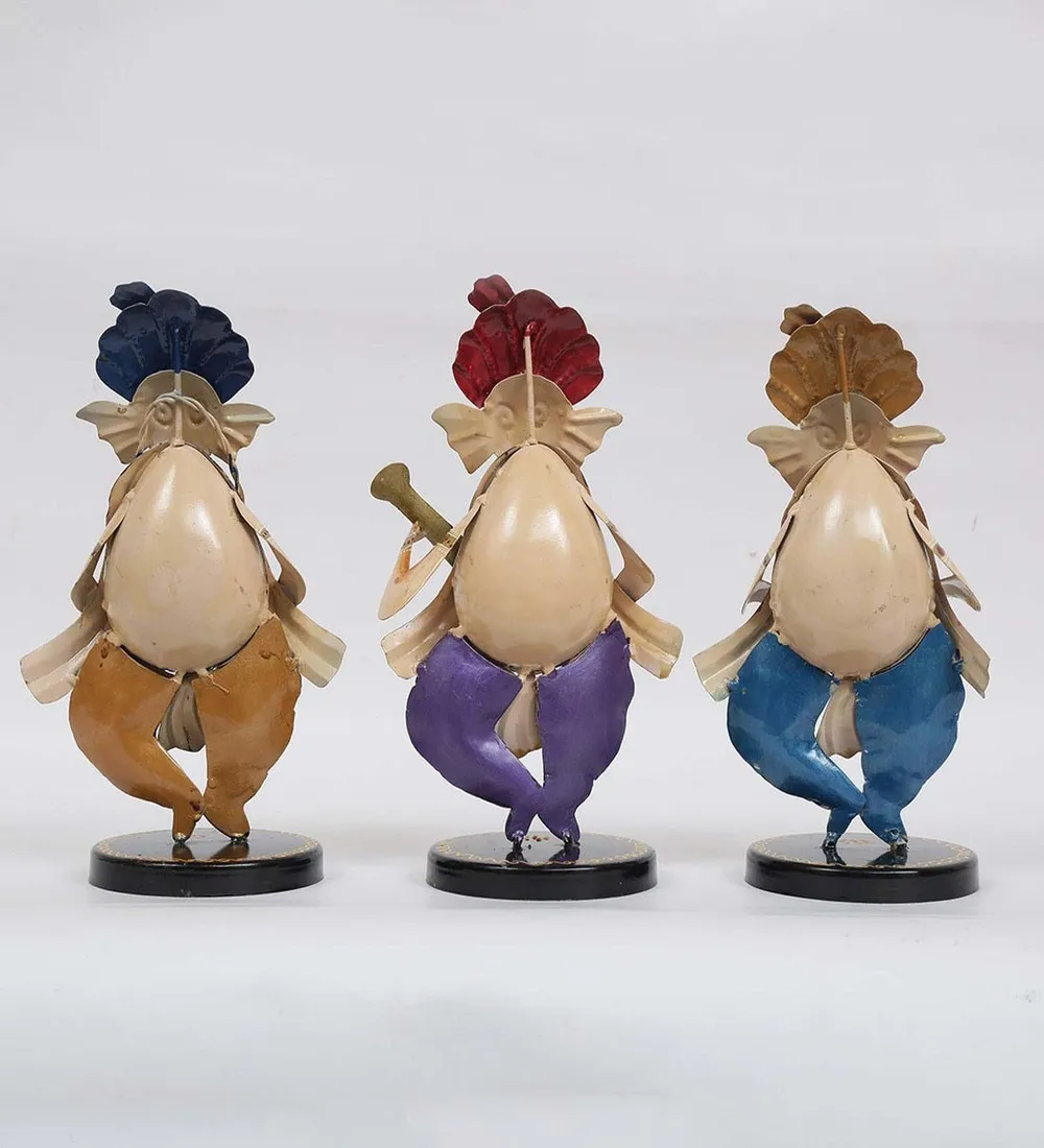 Set of 3 Artful Ganesha Playing Music Metal Figurines / Showpiece