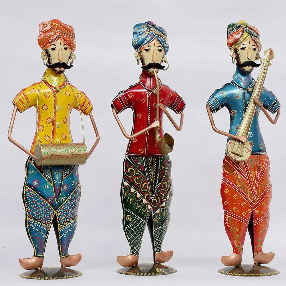 Set of 3 Bhangra Musicians Rajasthani Art Human Figurines / Showpiec