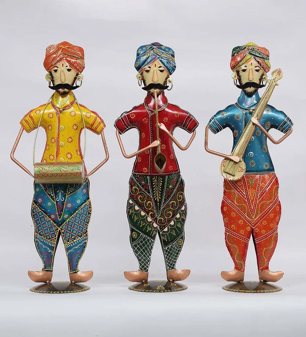 Set of 3 Bhangra Musicians Rajasthani Art Human Figurines / Showpiec