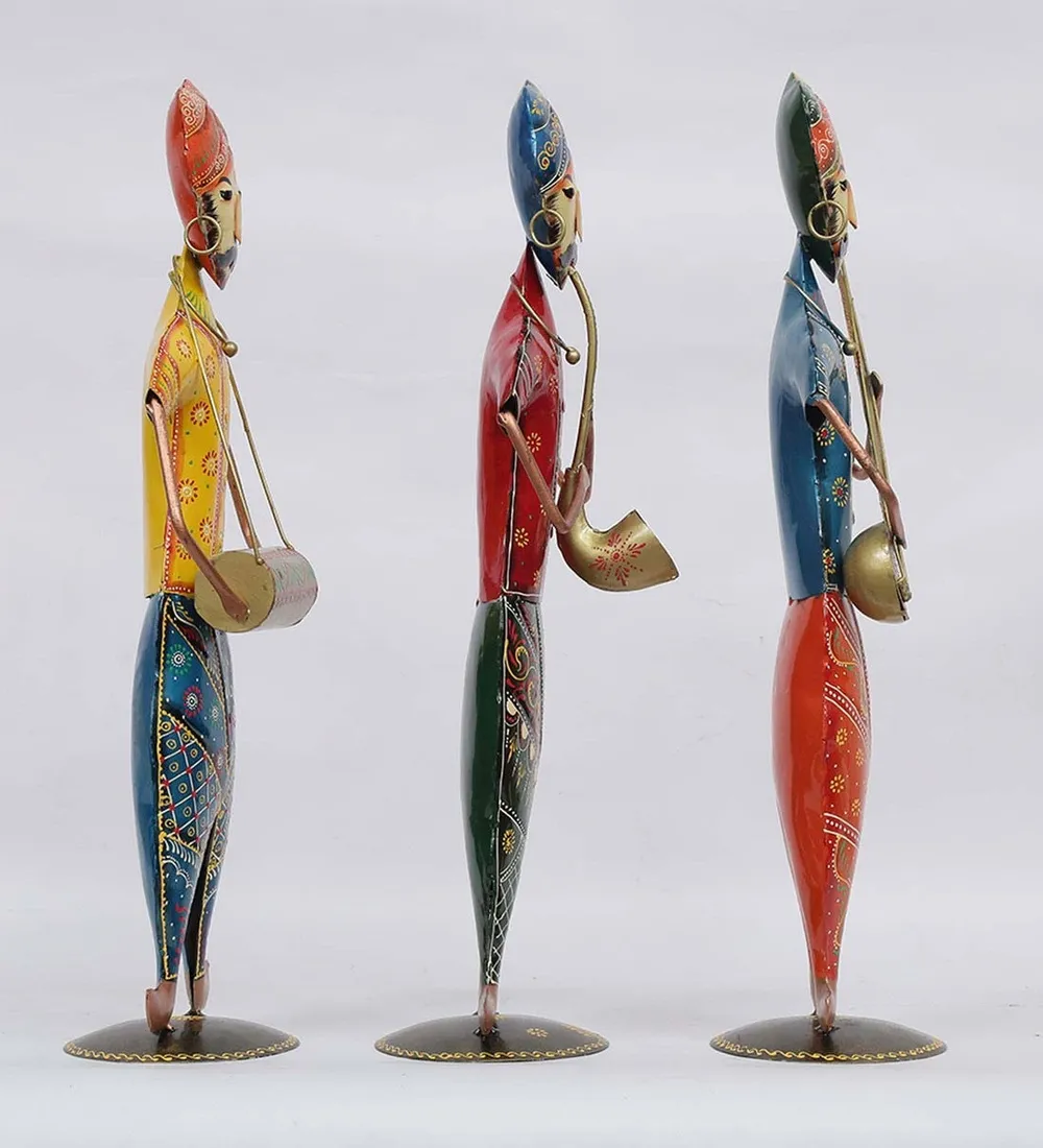 Set of 3 Bhangra Musicians Rajasthani Art Human Figurines / Showpiec
