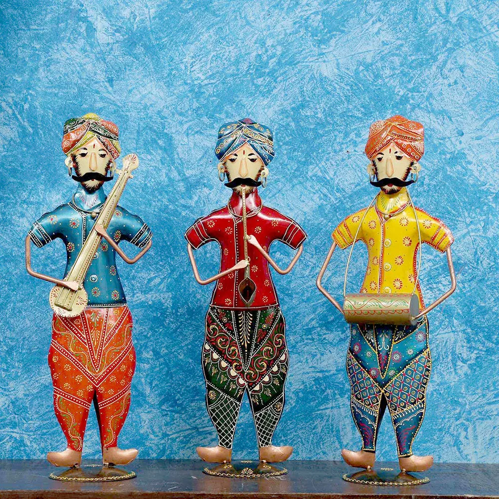 Set of 3 Bhangra Musicians Rajasthani Art Human Figurines / Showpiec