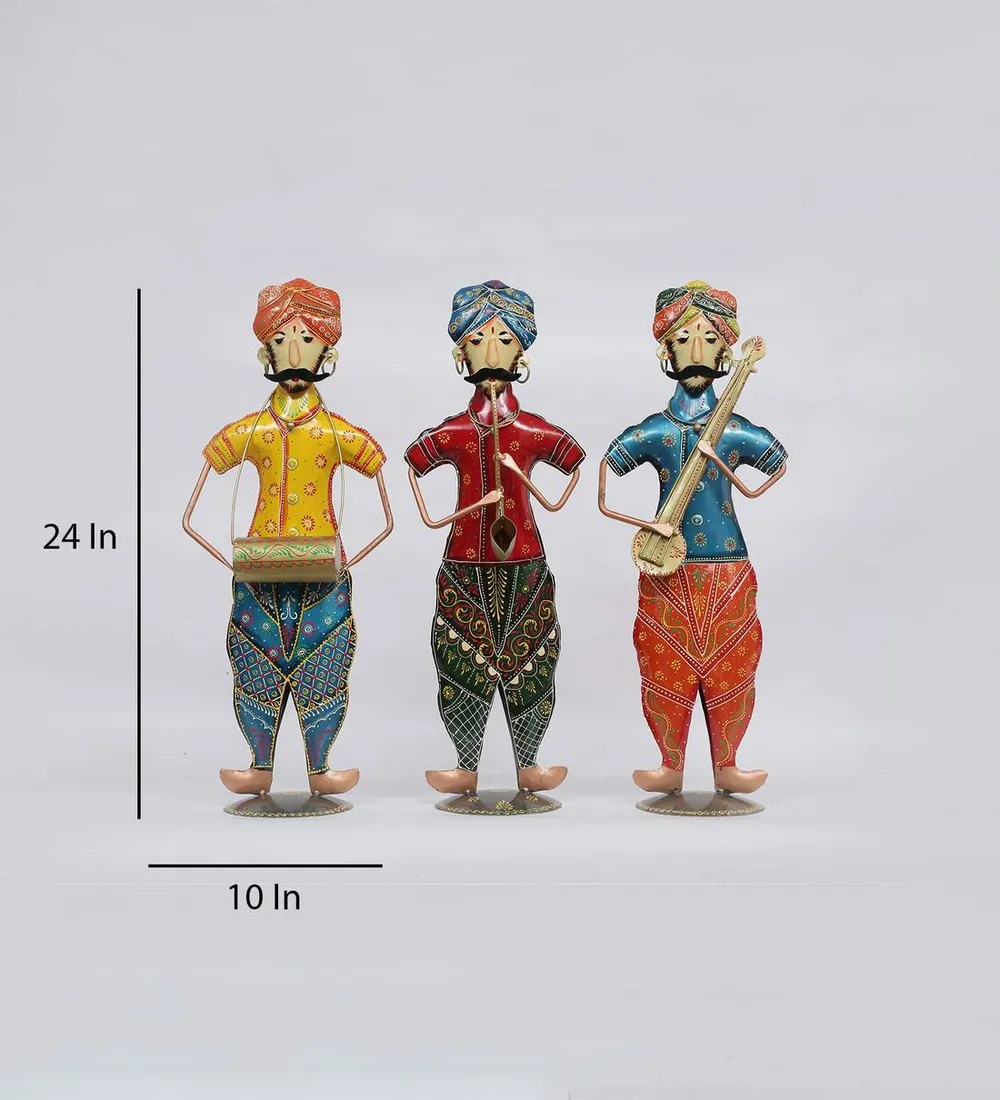 Set of 3 Bhangra Musicians Rajasthani Art Human Figurines / Showpiec