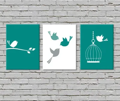 Set of 3 Bird / 3 Pieces Canvas Print/Stretched and Framed on Wood/Home Decor/12 inch x 15 inch Each