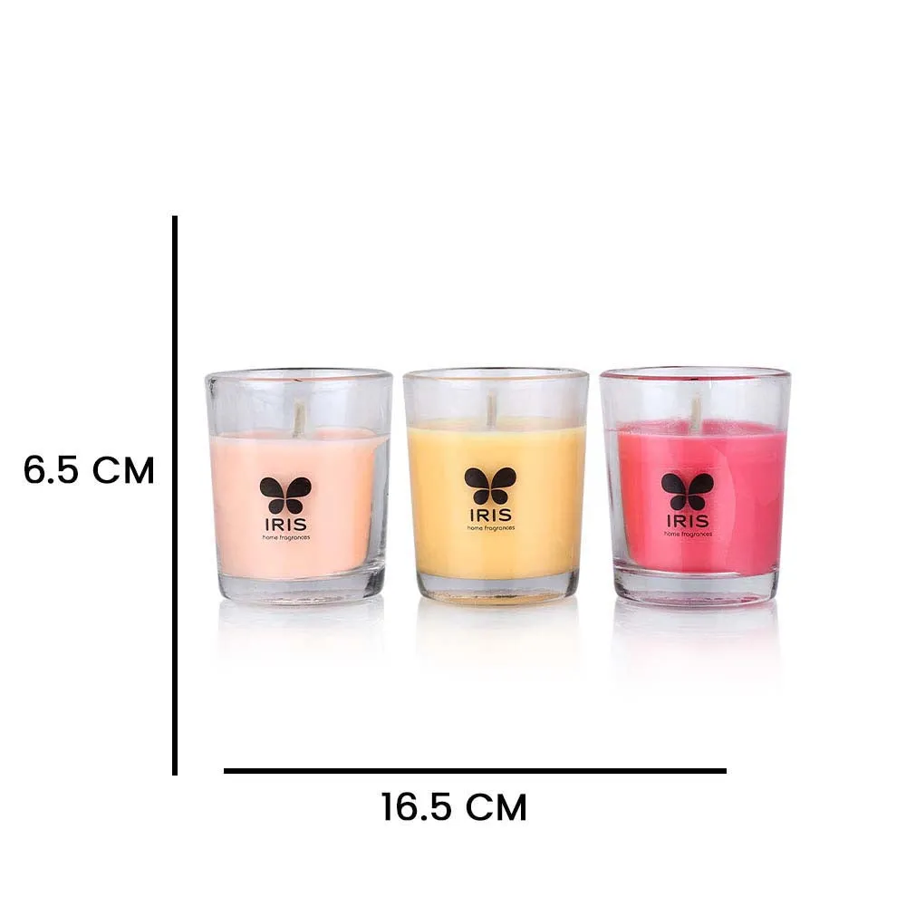Set of 3 Damask Rose, Peach Pomegranate & Mango Sorbet Scented Mini Glass Candles