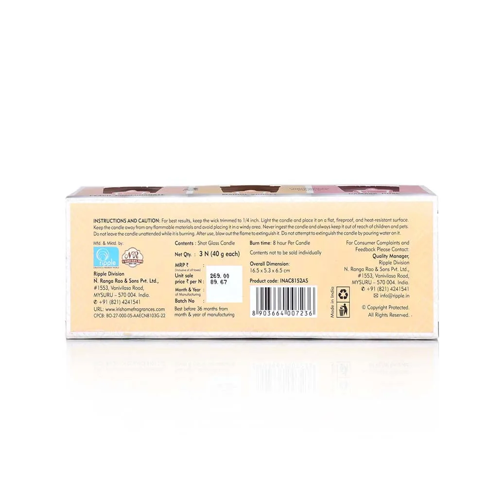 Set of 3 Damask Rose, Peach Pomegranate & Mango Sorbet Scented Mini Glass Candles