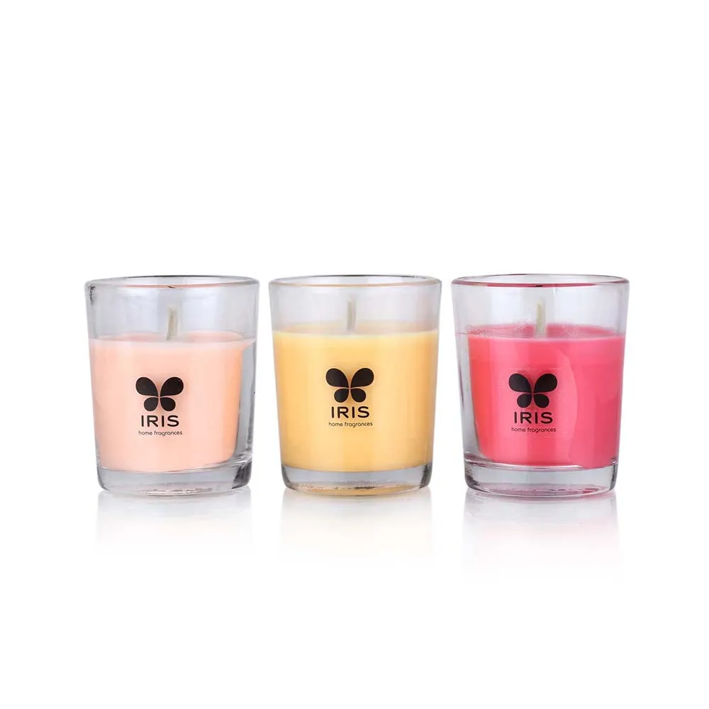 Set of 3 Damask Rose, Peach Pomegranate & Mango Sorbet Scented Mini Glass Candles