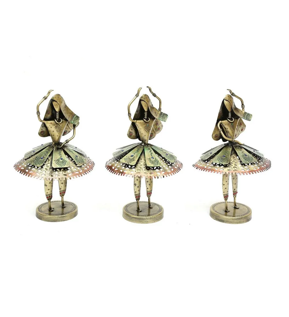 Set of 3 Exquisite Dancing Dolls Metal Figurine / Showpiece