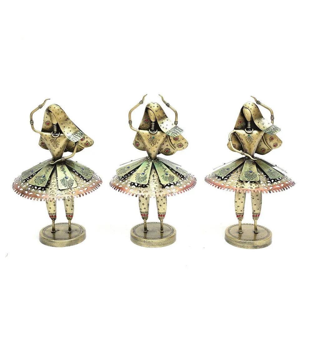 Set of 3 Exquisite Dancing Dolls Metal Figurine / Showpiece
