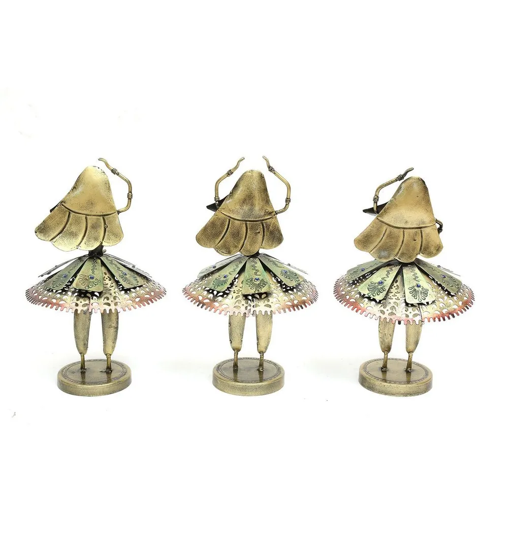 Set of 3 Exquisite Dancing Dolls Metal Figurine / Showpiece