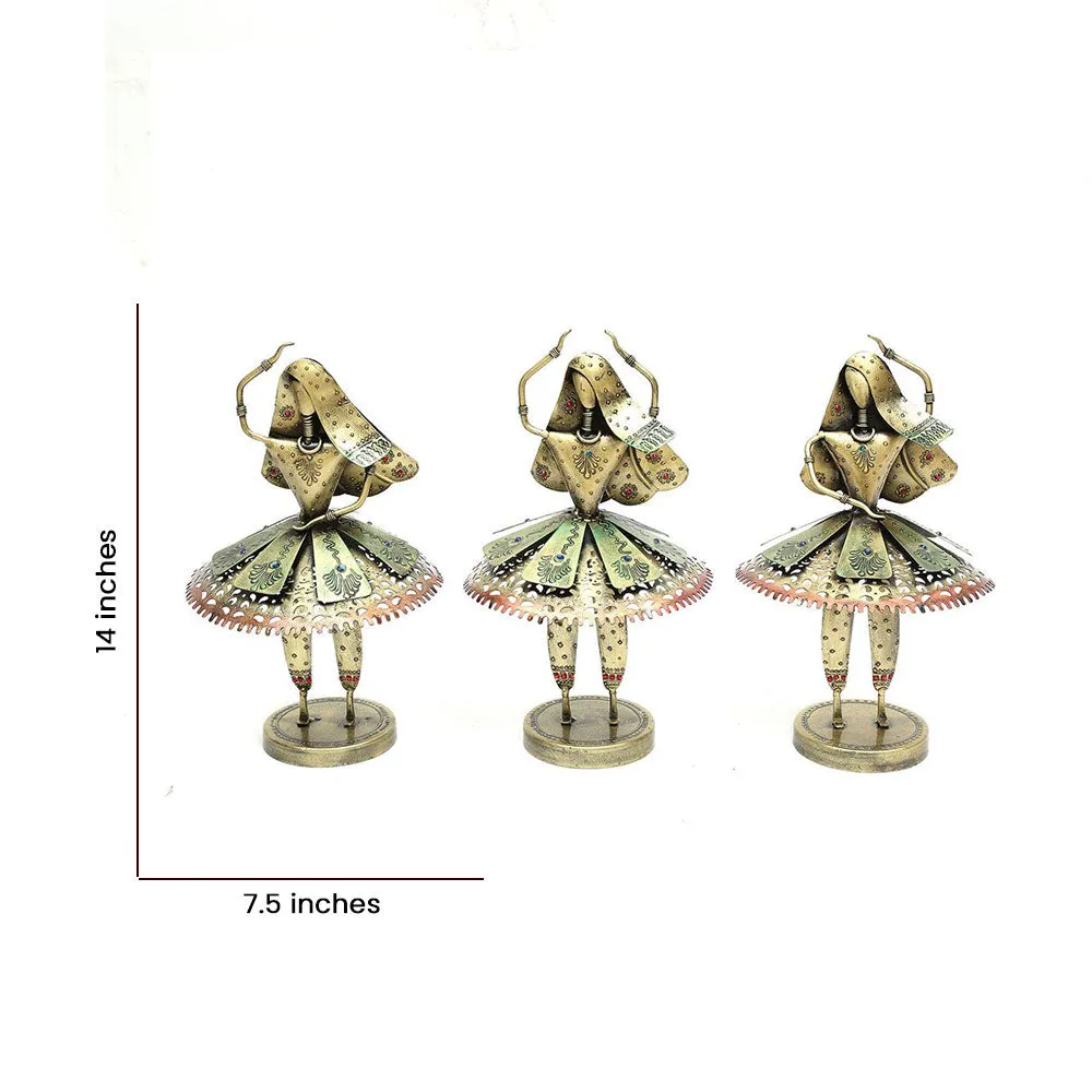 Set of 3 Exquisite Dancing Dolls Metal Figurine / Showpiece
