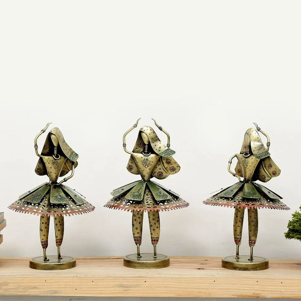 Set of 3 Exquisite Dancing Dolls Metal Figurine / Showpiece