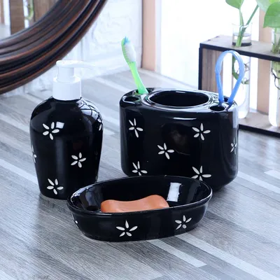 Set Of 3 Floral Printed Premium Ceramic Bathroom Accessories Set