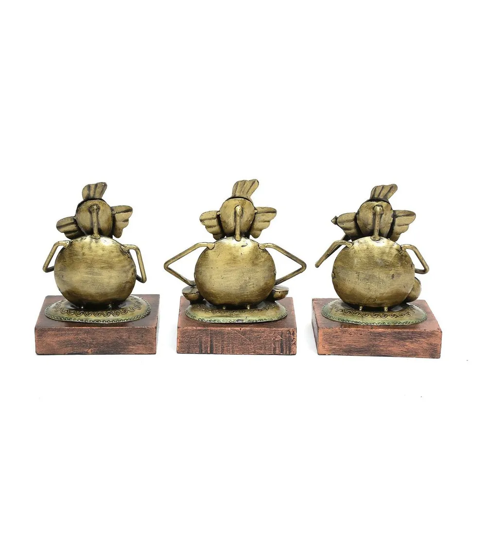 Set of 3 Ganesha Playing Music Metal Figurines / Showpiece