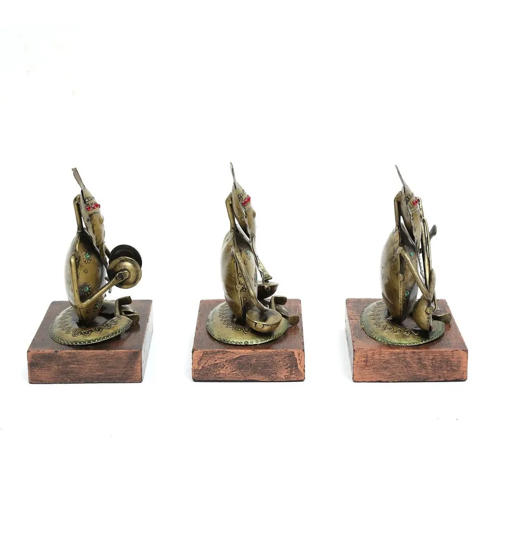 Set of 3 Ganesha Playing Music Metal Figurines / Showpiece