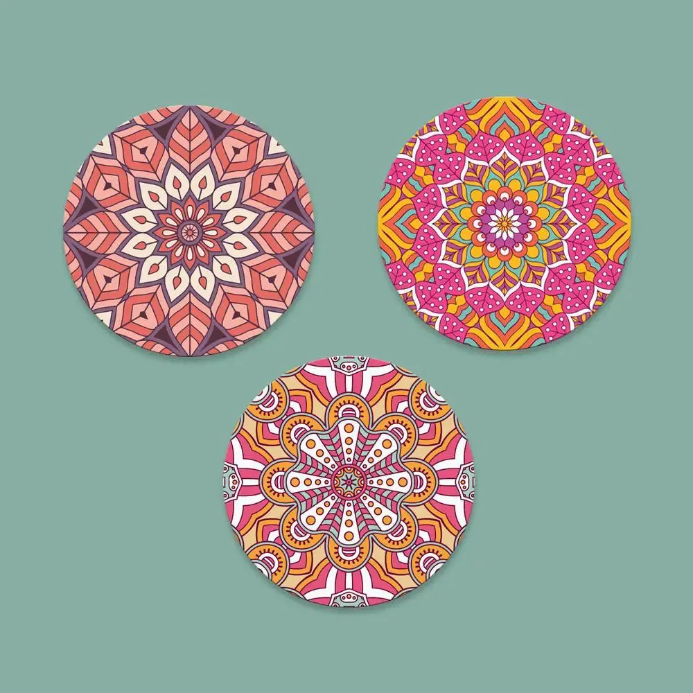 Set of 3 Mandala Design Round Shape Canvas wall Painting