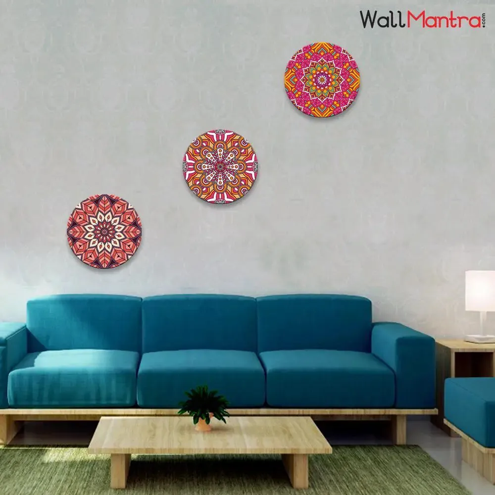 Set of 3 Mandala Design Round Shape Canvas wall Painting