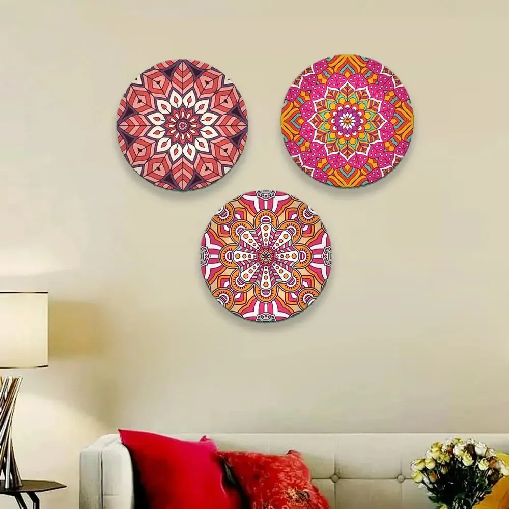 Set of 3 Mandala Design Round Shape Canvas wall Painting