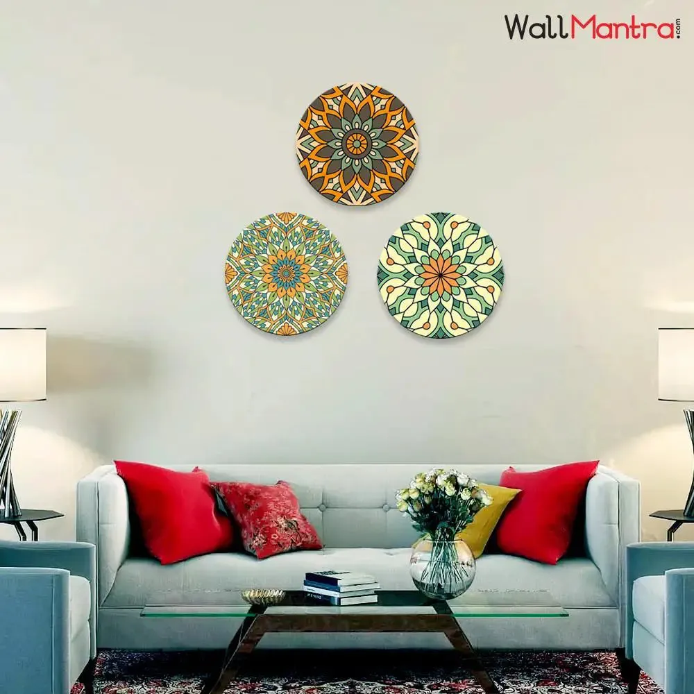Set of 3 Mandala Round Shape Canvas wall Painting