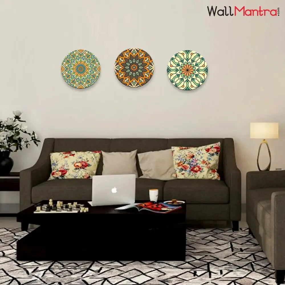 Set of 3 Mandala Round Shape Canvas wall Painting