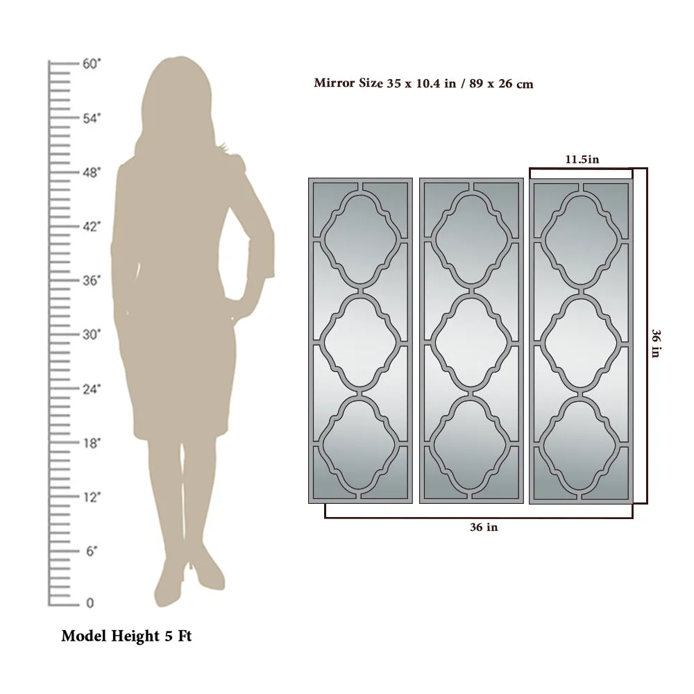 Set of 3 Moroccan Wooden Frame Decorative Wall Mirror / Wall Art Decor (Available in Multiple Finishes) White