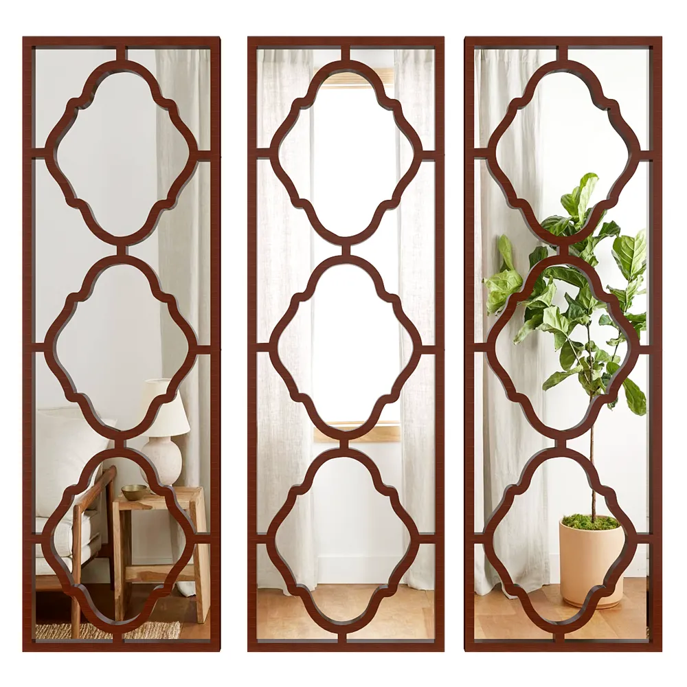 Set of 3 Moroccan Wooden Frame Decorative Wall Mirror / Wall Art Decor (Available in Multiple Finishes) White