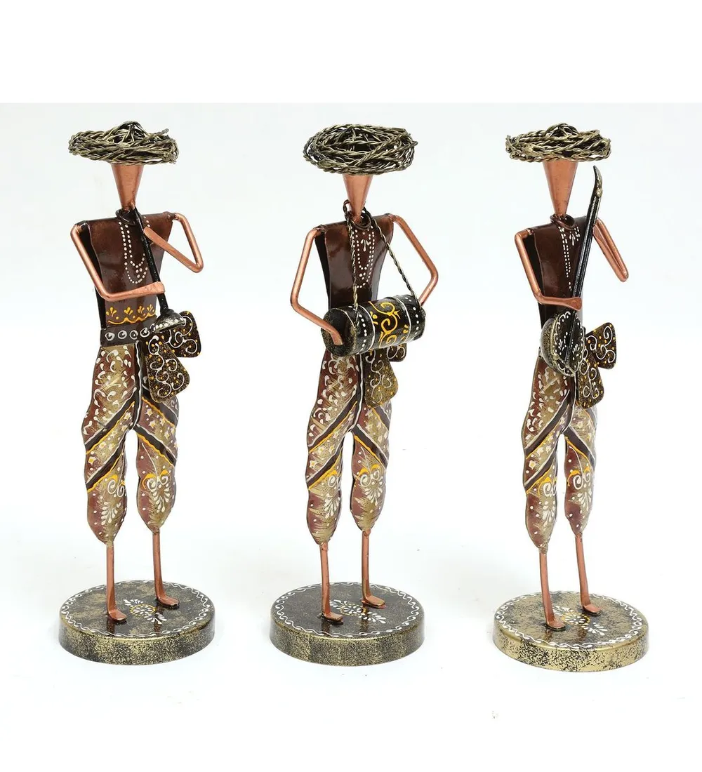 Set of 3 Musician Men Antique Metal Human Figurine / Showpiece