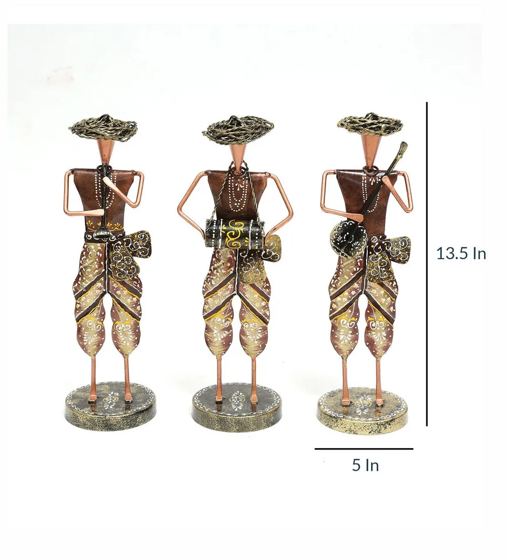 Set of 3 Musician Men Antique Metal Human Figurine / Showpiece