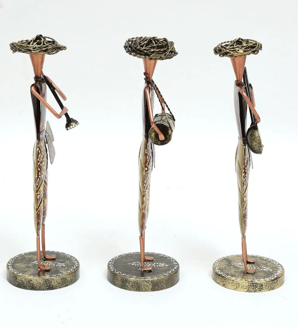 Set of 3 Musician Men Antique Metal Human Figurine / Showpiece