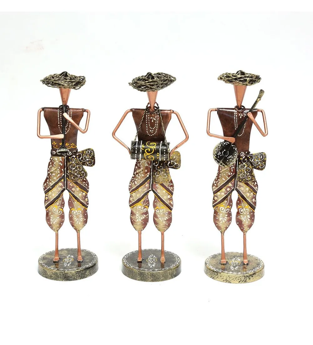 Set of 3 Musician Men Antique Metal Human Figurine / Showpiece