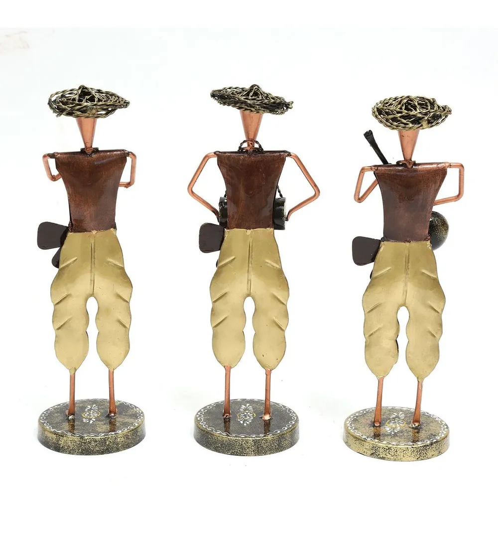 Set of 3 Musician Men Antique Metal Human Figurine / Showpiece