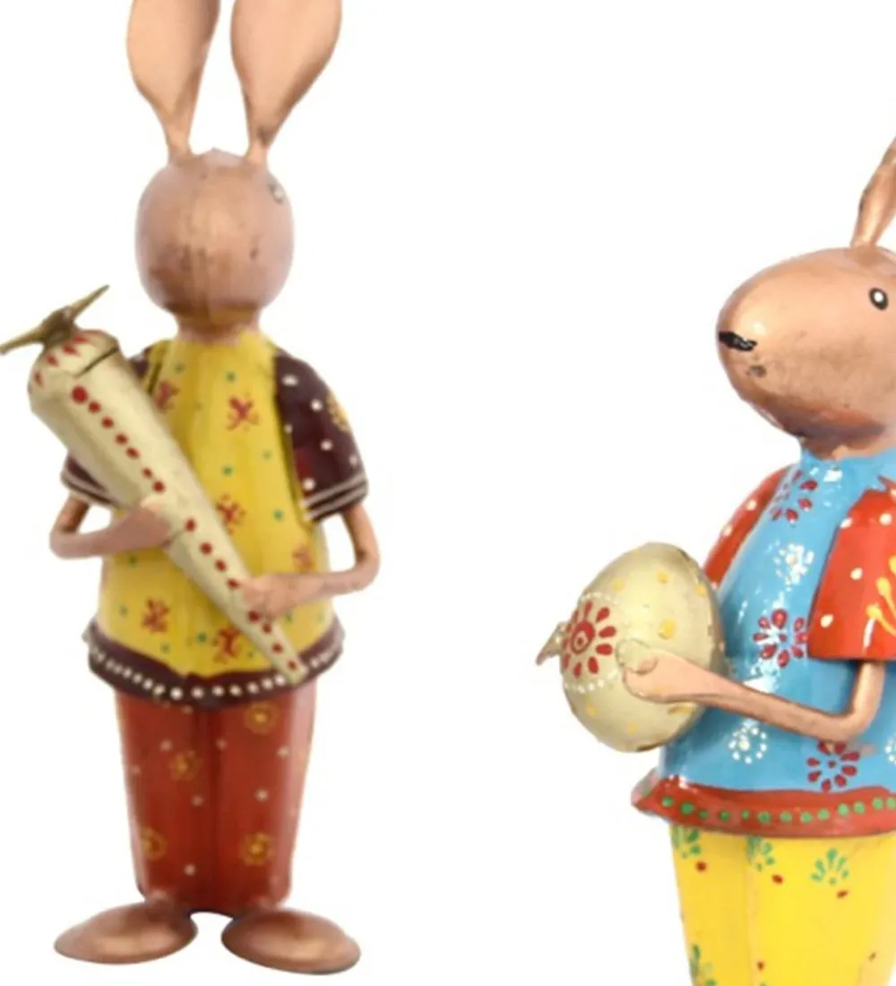 Set of 3 Playing Colorful Rabbits Metal Figurine / Showpiece
