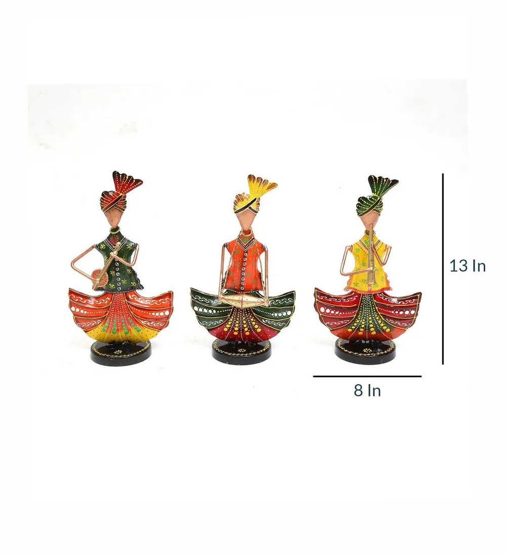 Set of 3 Punjabi Musicians Metal Human Figurines / Showpiece