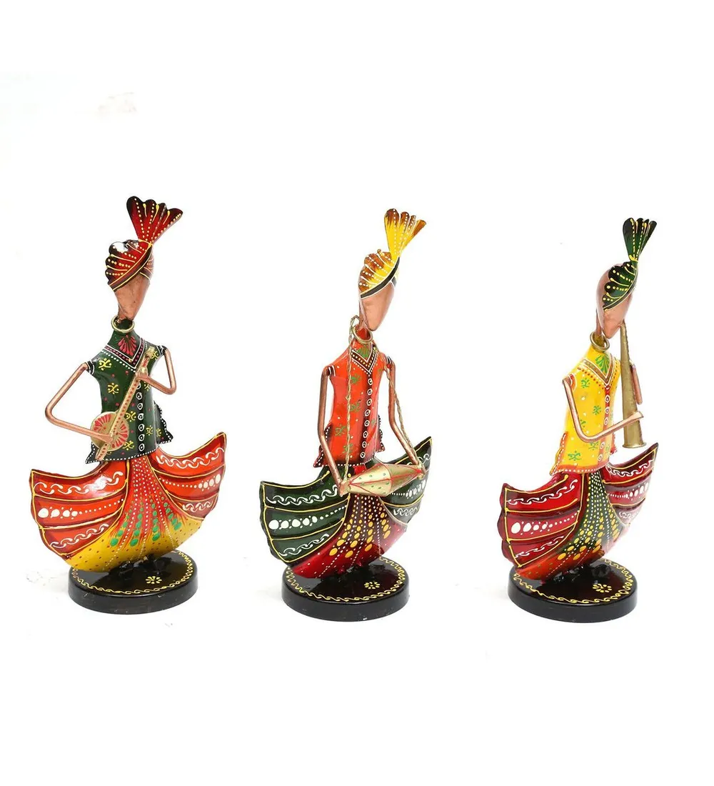 Set of 3 Punjabi Musicians Metal Human Figurines / Showpiece