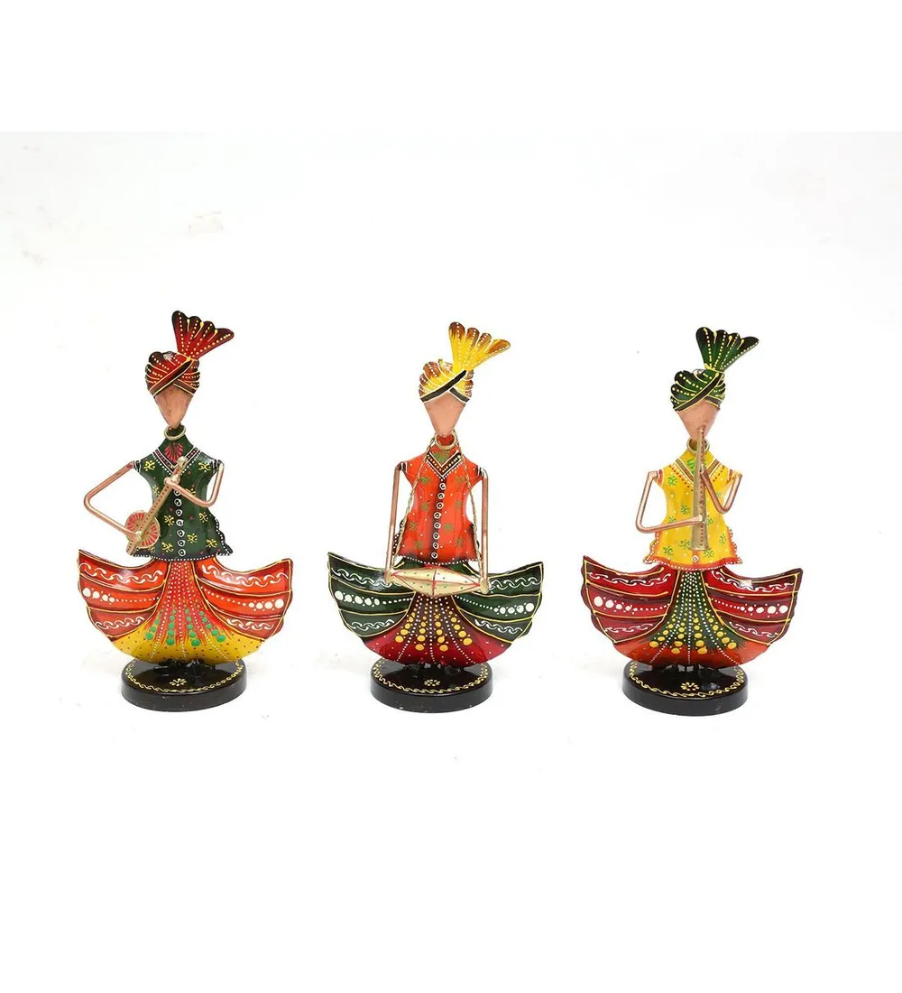 Set of 3 Punjabi Musicians Metal Human Figurines / Showpiece