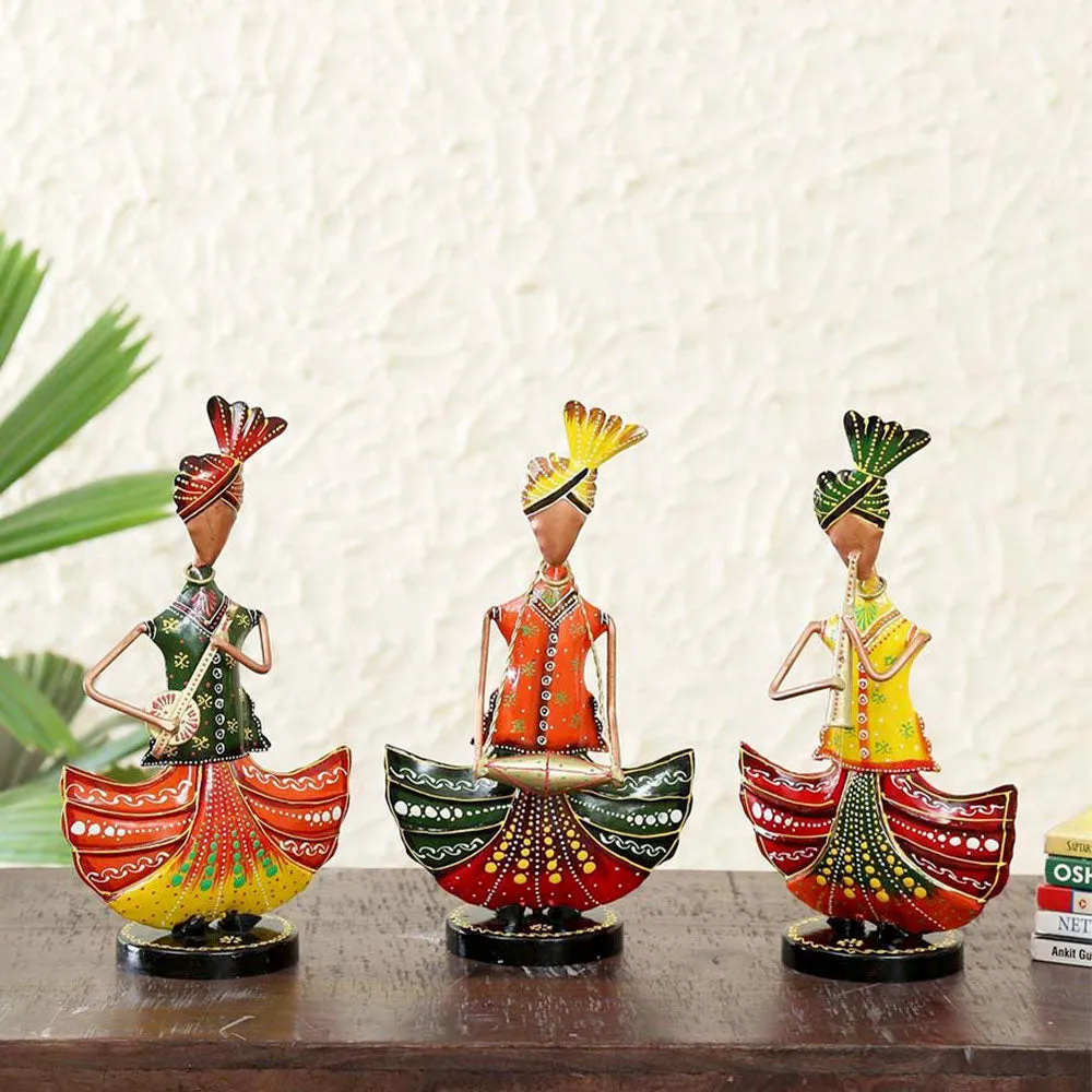 Set of 3 Punjabi Musicians Metal Human Figurines / Showpiece
