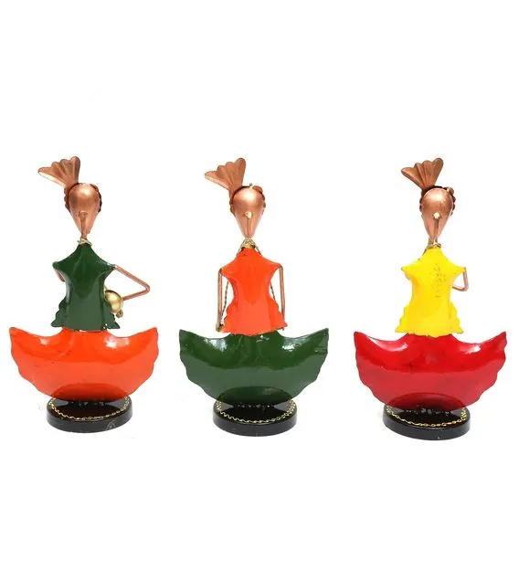 Set of 3 Punjabi Musicians Metal Human Figurines / Showpiece