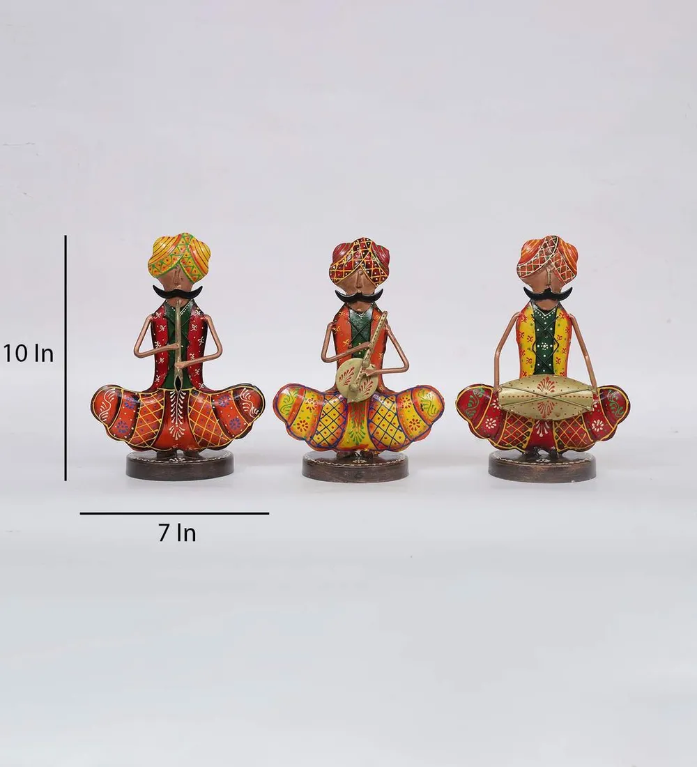Set of 3 Sitting Men Happy Musician Figurines / Showpiece