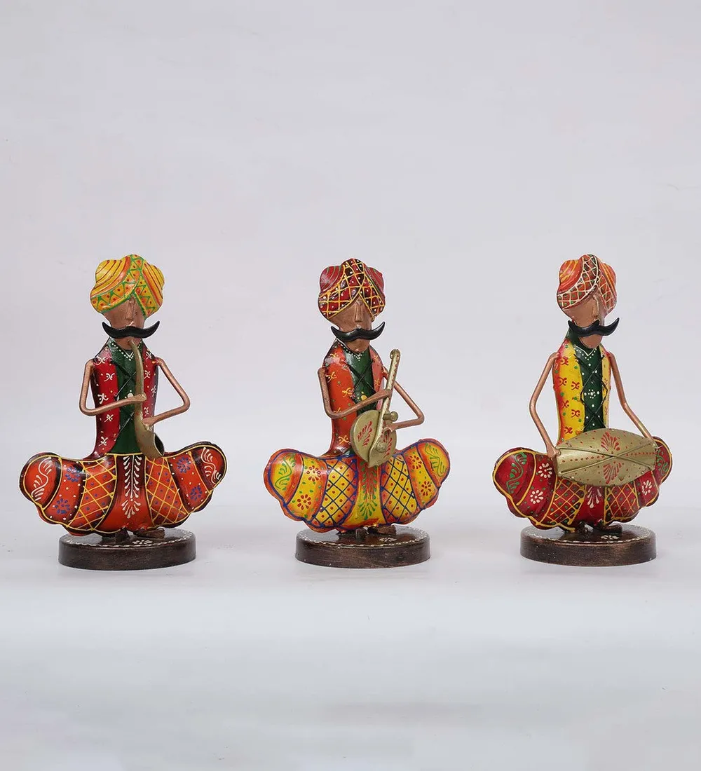 Set of 3 Sitting Men Happy Musician Figurines / Showpiece