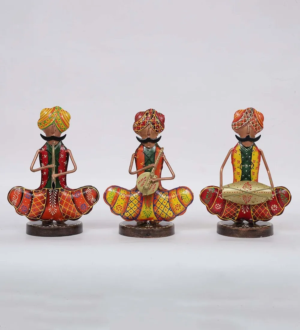 Set of 3 Sitting Men Happy Musician Figurines / Showpiece