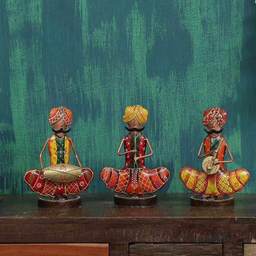 Set of 3 Sitting Men Happy Musician Figurines / Showpiece