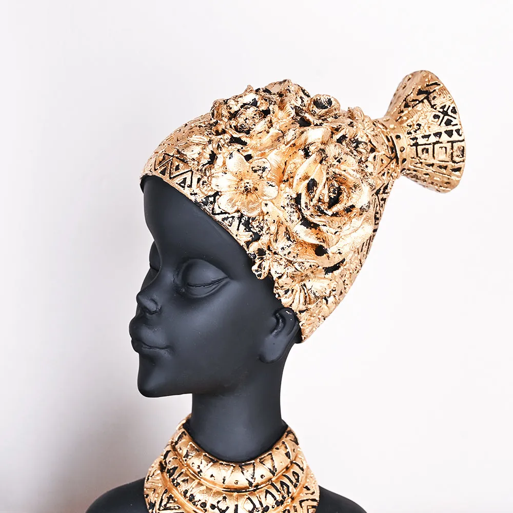 Set of 3 Stunning Black Lady-like Figurines with Gold Accents