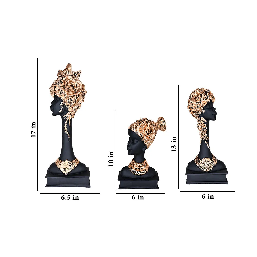 Set of 3 Stunning Black Lady-like Figurines with Gold Accents