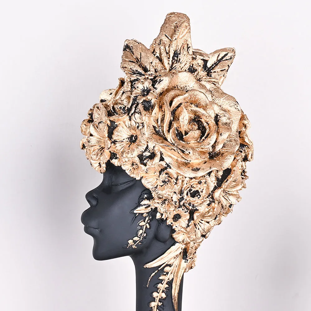 Set of 3 Stunning Black Lady-like Figurines with Gold Accents