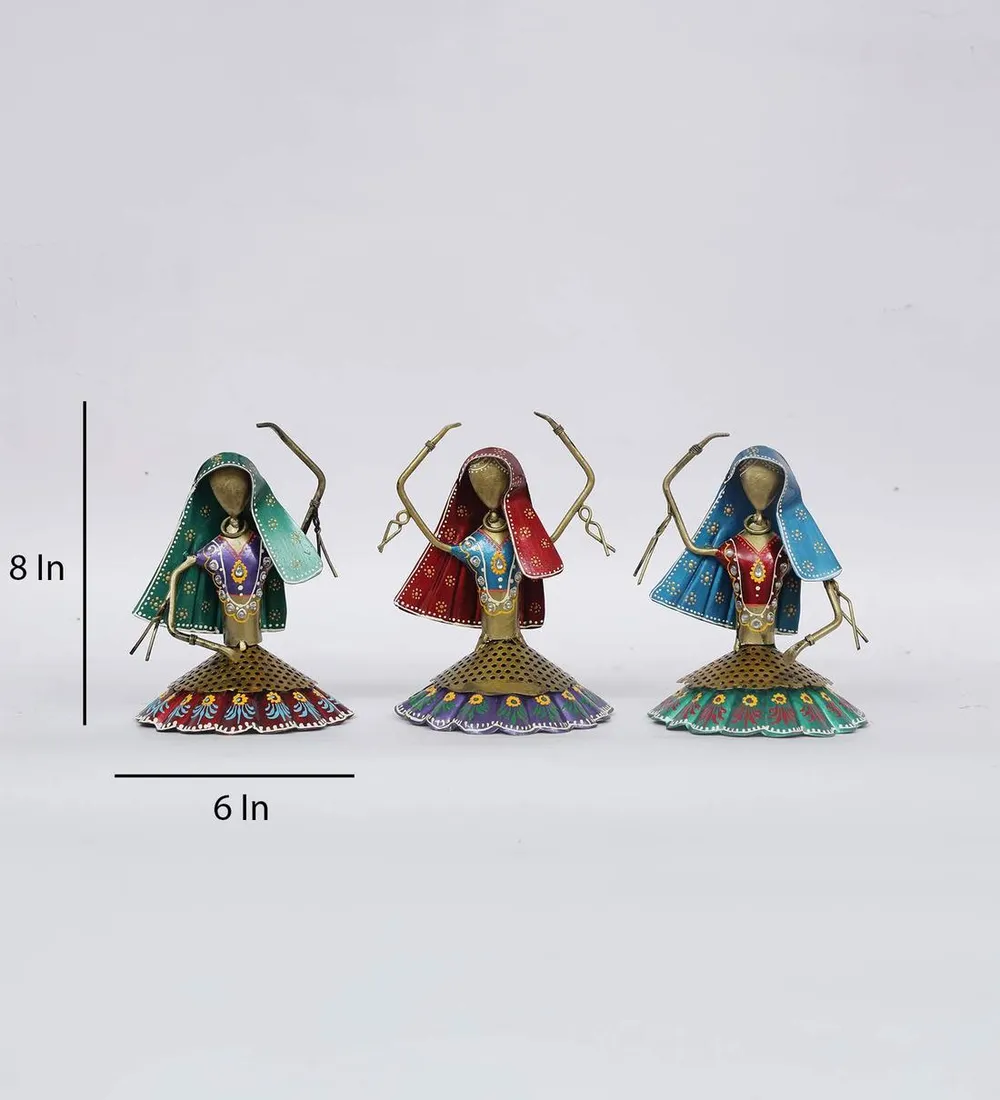 Set of 3 Traditional Art Dancing Women Metal Human Figurines / Showpiece