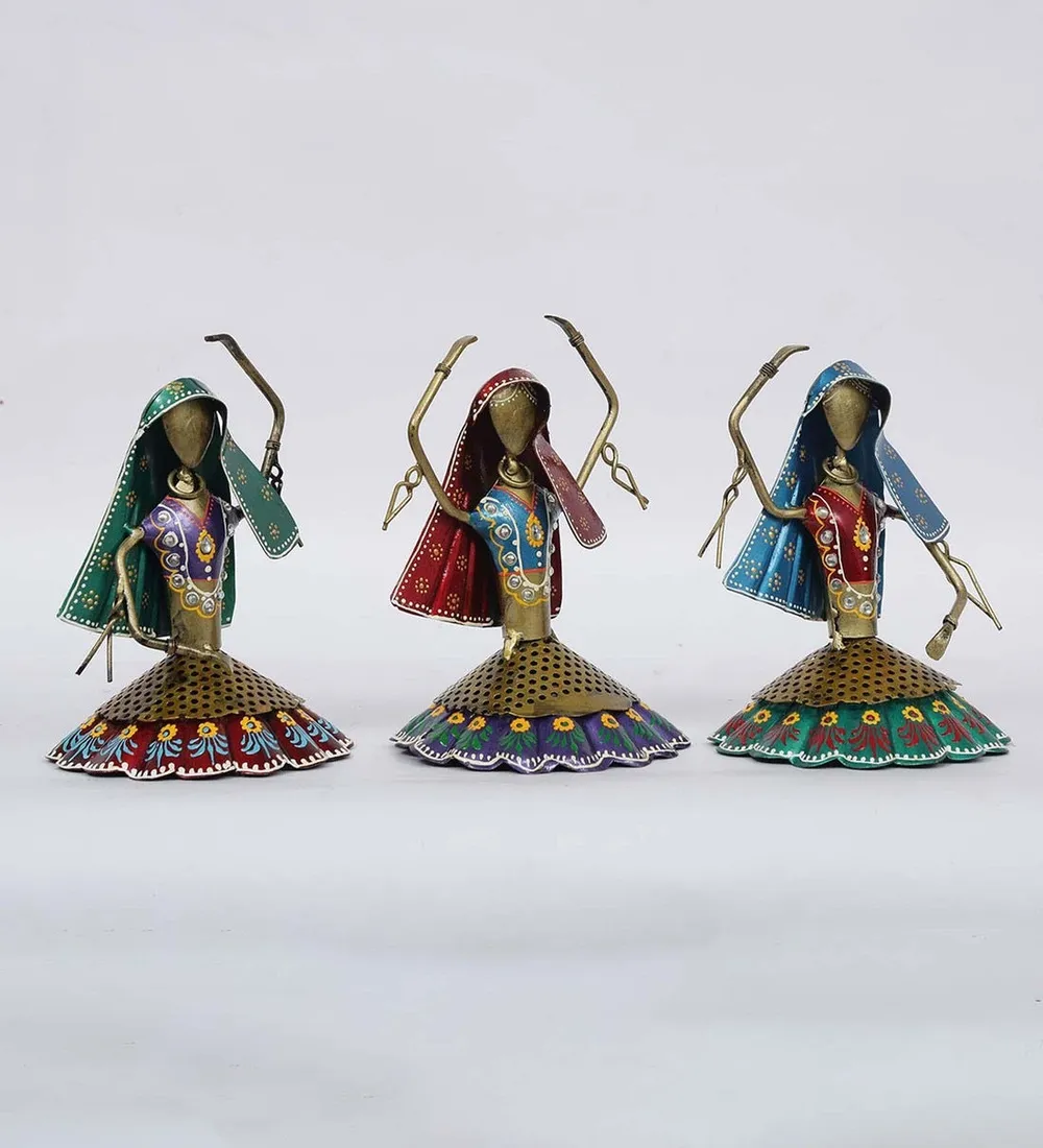 Set of 3 Traditional Art Dancing Women Metal Human Figurines / Showpiece