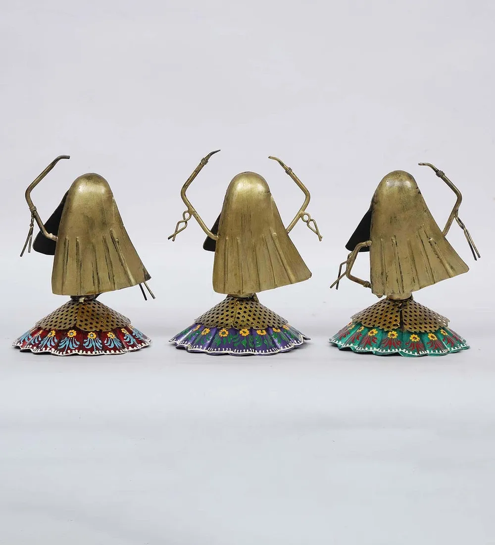 Set of 3 Traditional Art Dancing Women Metal Human Figurines / Showpiece