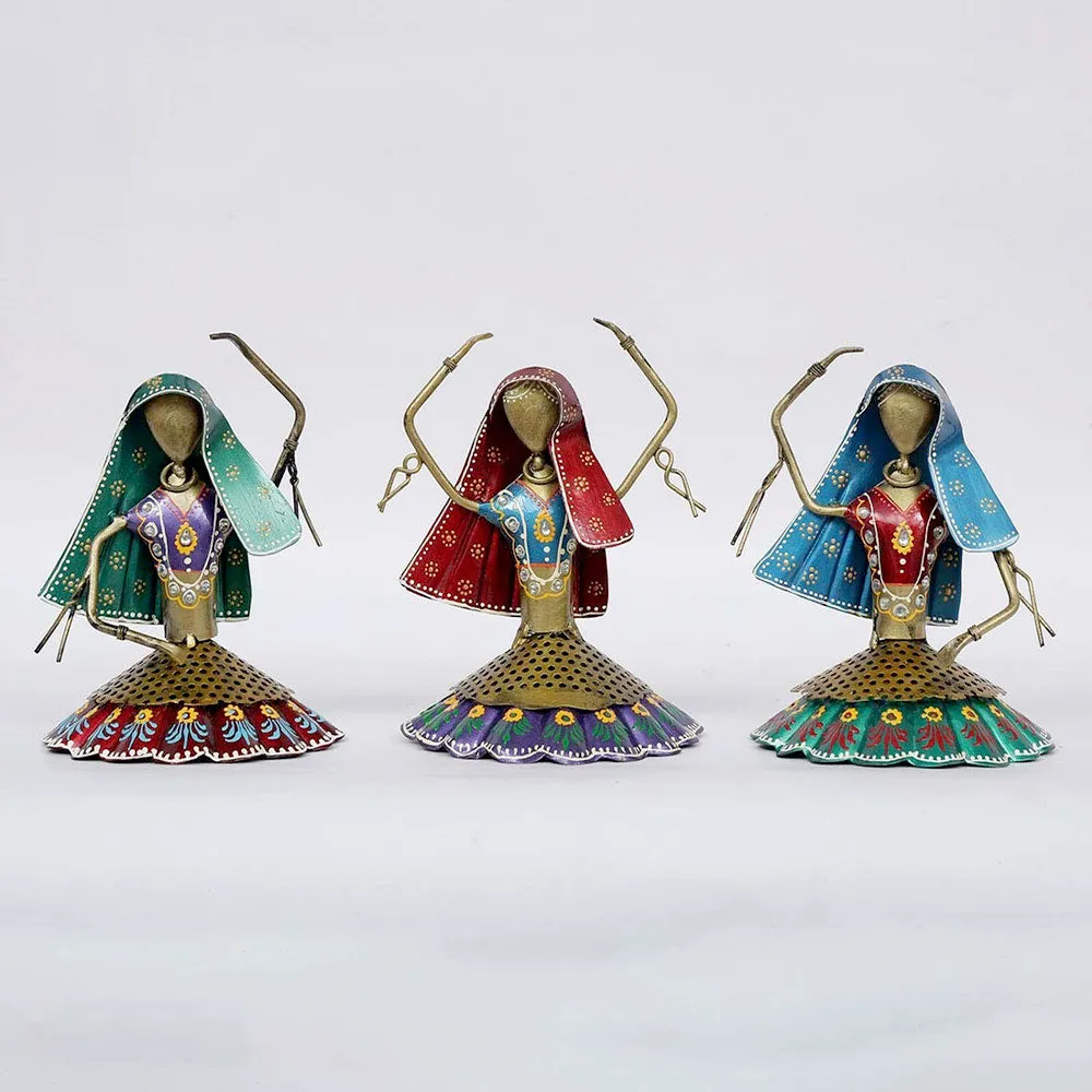 Set of 3 Traditional Art Dancing Women Metal Human Figurines / Showpiece