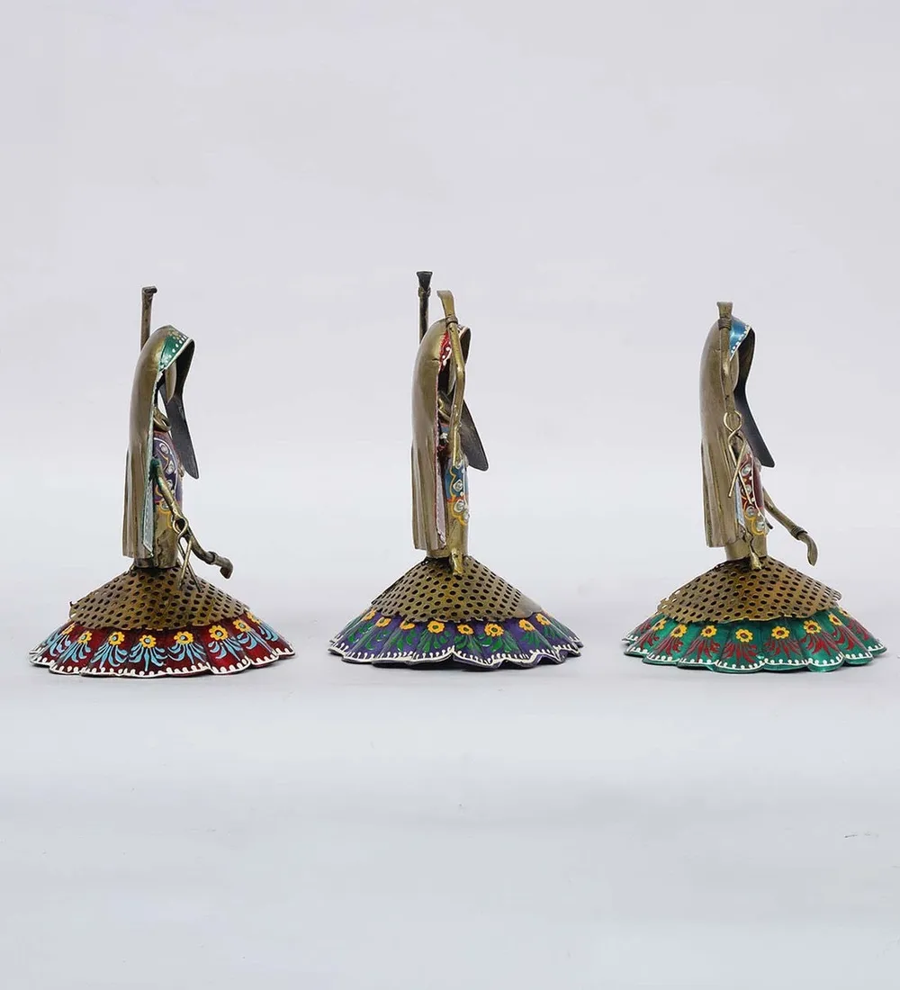 Set of 3 Traditional Art Dancing Women Metal Human Figurines / Showpiece