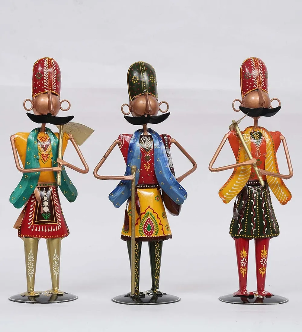 Set of 3 Traditional Farmers Metal Human Figurines / Showpiece