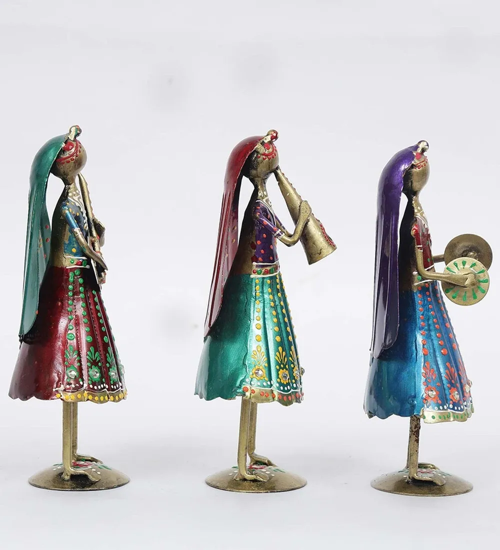 Set of 3 Tribal Lady Musicians Mini Human Figurines / Showpiece